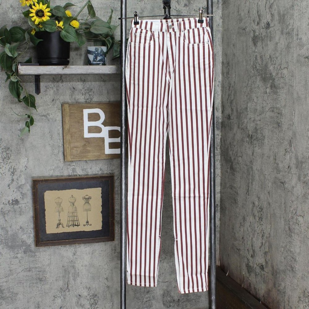 NWT WeWoreWhat Women's Stiletto Stripe High Waist Skinny Jeans 25 Ivory Rocker - Picture 2 of 7